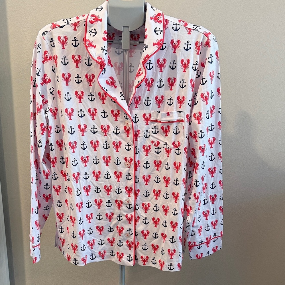 NWOT Roller Rabbit Lobster Anchor Pajama Top XL Coastal Summer Sleepwear